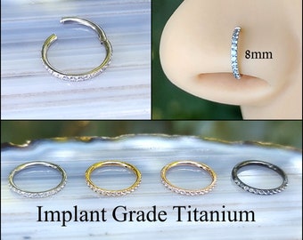 Implant Grade Titanium Nose Ring Clicker Hoop Hypoallergenic Minimalist Sparkle Gem Clear CZ - Septum Nose Ring