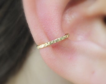 Ear Cuff - Conch Cuff - Non Pierced Fake Conch Piercing - 14K Solid Yellow, Rose or White Gold - Textured 1.2mm Wide Ear Cuff -