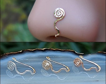 Nose Cuff - Clip on Nose Cuff - Sterling Silver - 14K Yellow or Rose Gold Filled - Spiral - Non Pierced - Fake Nose Ring - Nose Jewelry