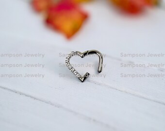 Titanium CZ Heart Clicker Ring, 16 Gauge Hypoallergenic Piercing