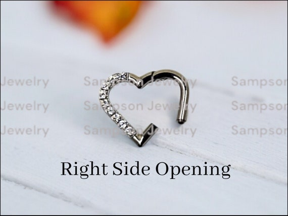 Titanium CZ Heart Clicker Ring, 16 Gauge Hypoallergenic Piercing