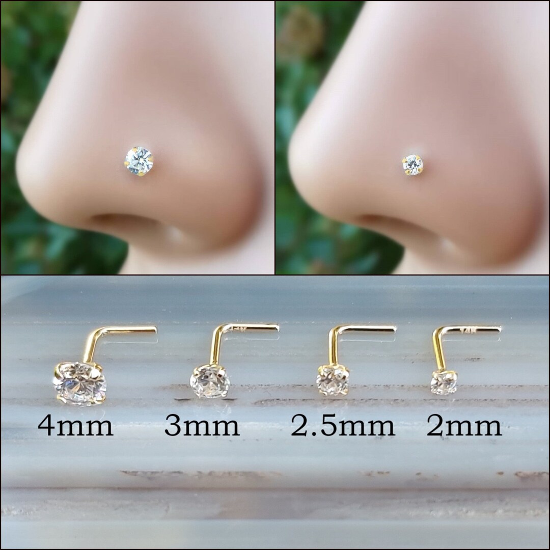14K Solid Yellow Gold Cubic Zirconia Flower Nose Stud – 20g, 8mm Post, Unisex Body Jewelry