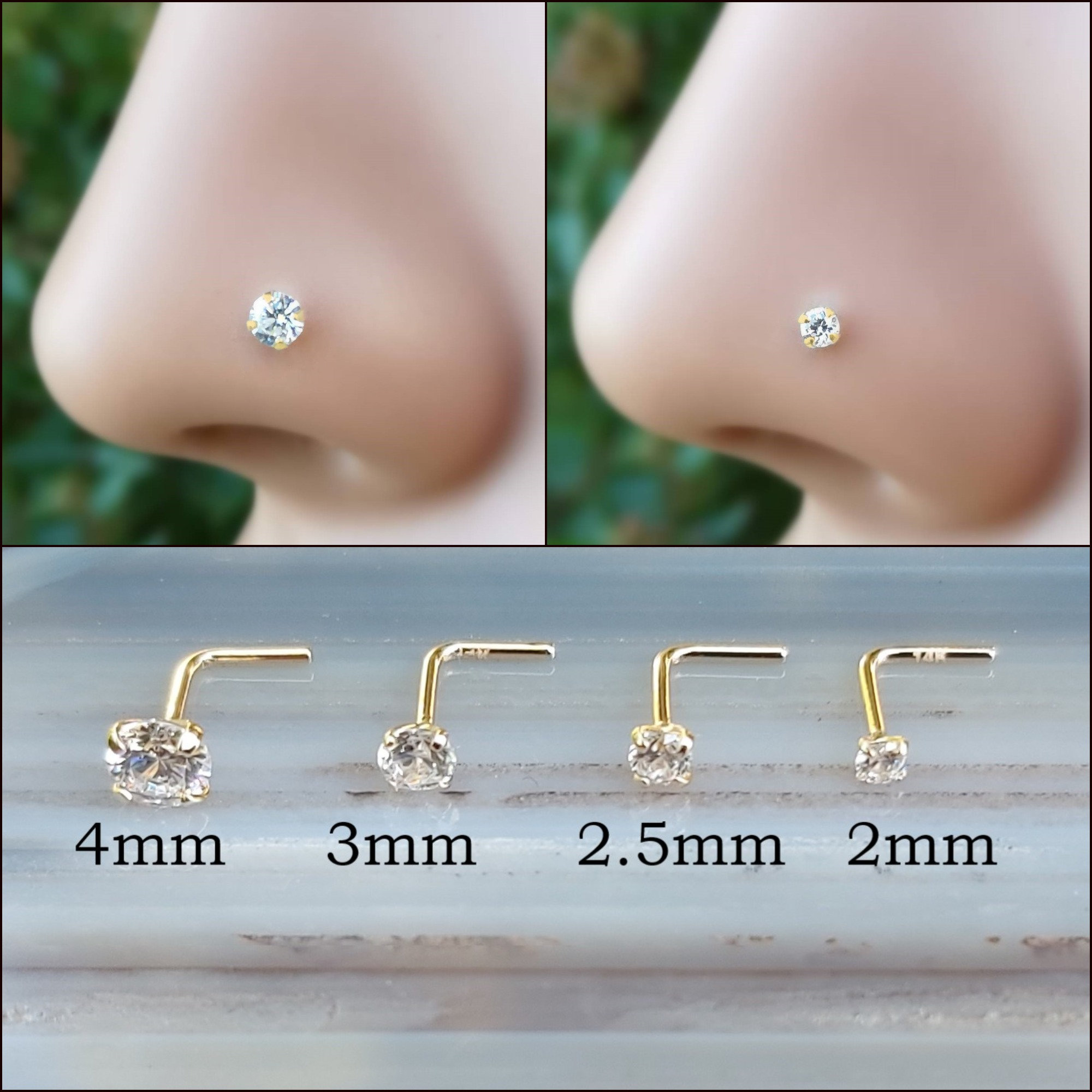 Solid Gold Nose Ring 14kt Solid Gold 14kt Genuine Diamond Nose Ring Minimalistic Jewelry Gold Nose Stud Nose Stud Sieraden Lichaamssieraden Neusringen & studs 