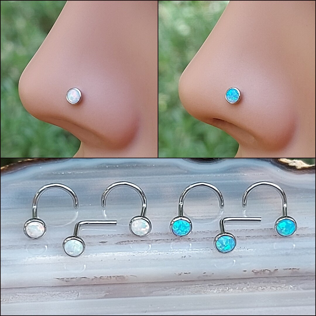 IMPLANT GRADE TITANIUM Nose Ring Stud 20/18 Gauge 3 Mm White/blue Opal Nose Jewelry Nose