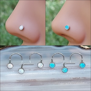 IMPLANT GRADE TITANIUM Nose Ring Stud 20/18 Gauge - 3 mm White/Blue Opal - Nose Jewelry - Nose Piercing