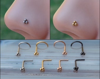 IMPLANT GRADE TITANIUM Nose Ring Stud - 20/18 Gauge - Nose Jewelry - Nose Piercing - Tiny Nose Stud - Clover Ball Nose Stud -Nose Stud