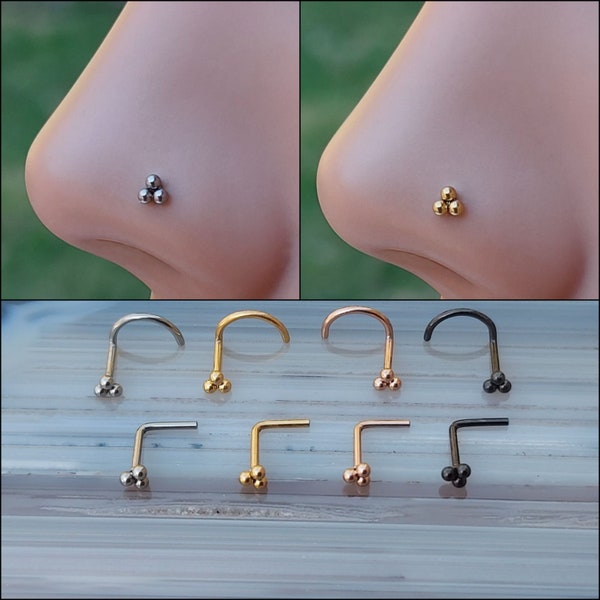 IMPLANT GRADE TITANIUM Nose Ring Stud - 20/18 Gauge - Nose Jewelry - Nose Piercing - Tiny Nose Stud - Clover Ball Nose Stud -Nose Stud