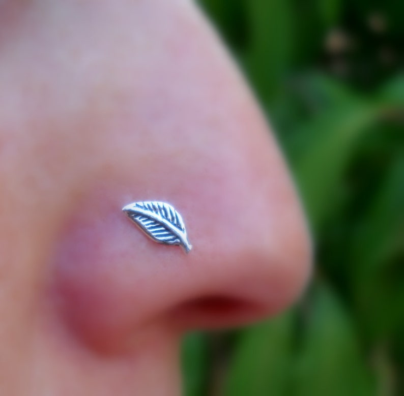 Leaf Silver Nose Ring Nose Silver Ring Nose Stud Designs Nose Studs Silver Nose Studs Cute Nose Rings Cute Small Stud Nose Ring Tiny Stud image 3