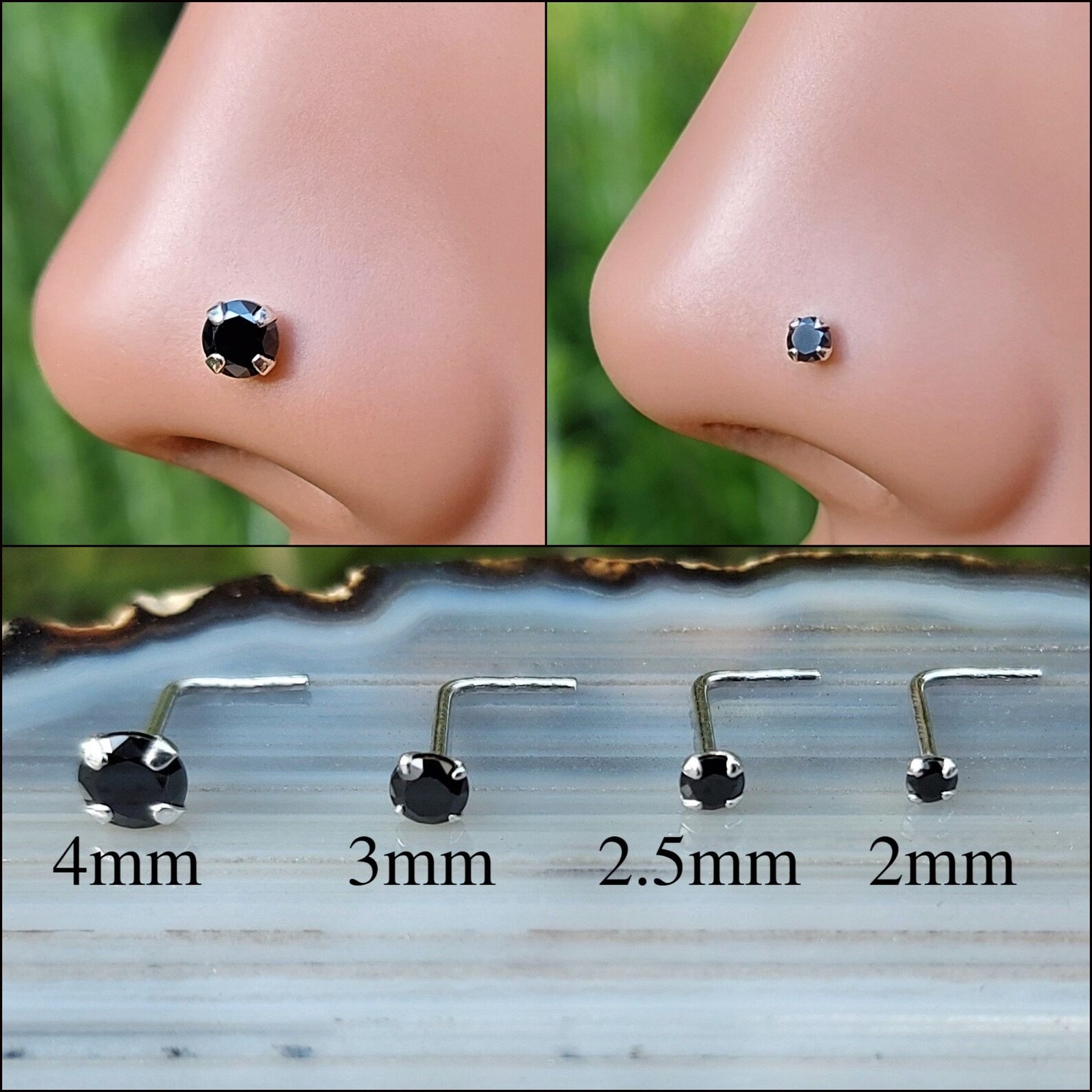 Nose Ring Stud Black CZ Nose Stud Nose Jewelry Nose Etsy