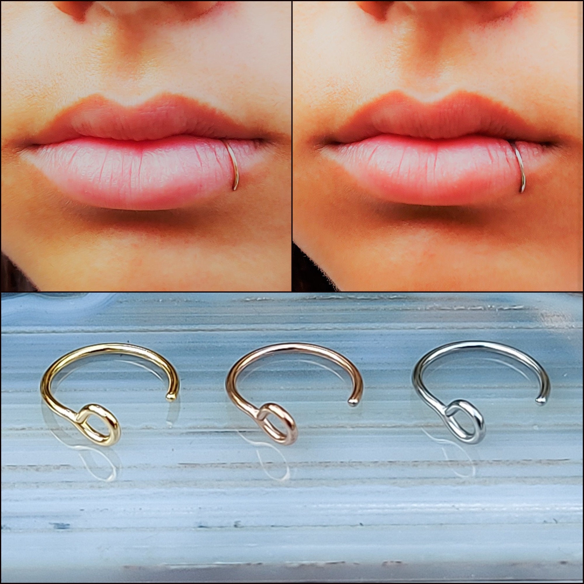Amazon.com: Fake Lip Ring 20 Gauge Non Piercing Hoop - 14k Gold Filled  White Opal Faux Lip Piercing - No Piercing Need Lip Rings : Handmade  Products