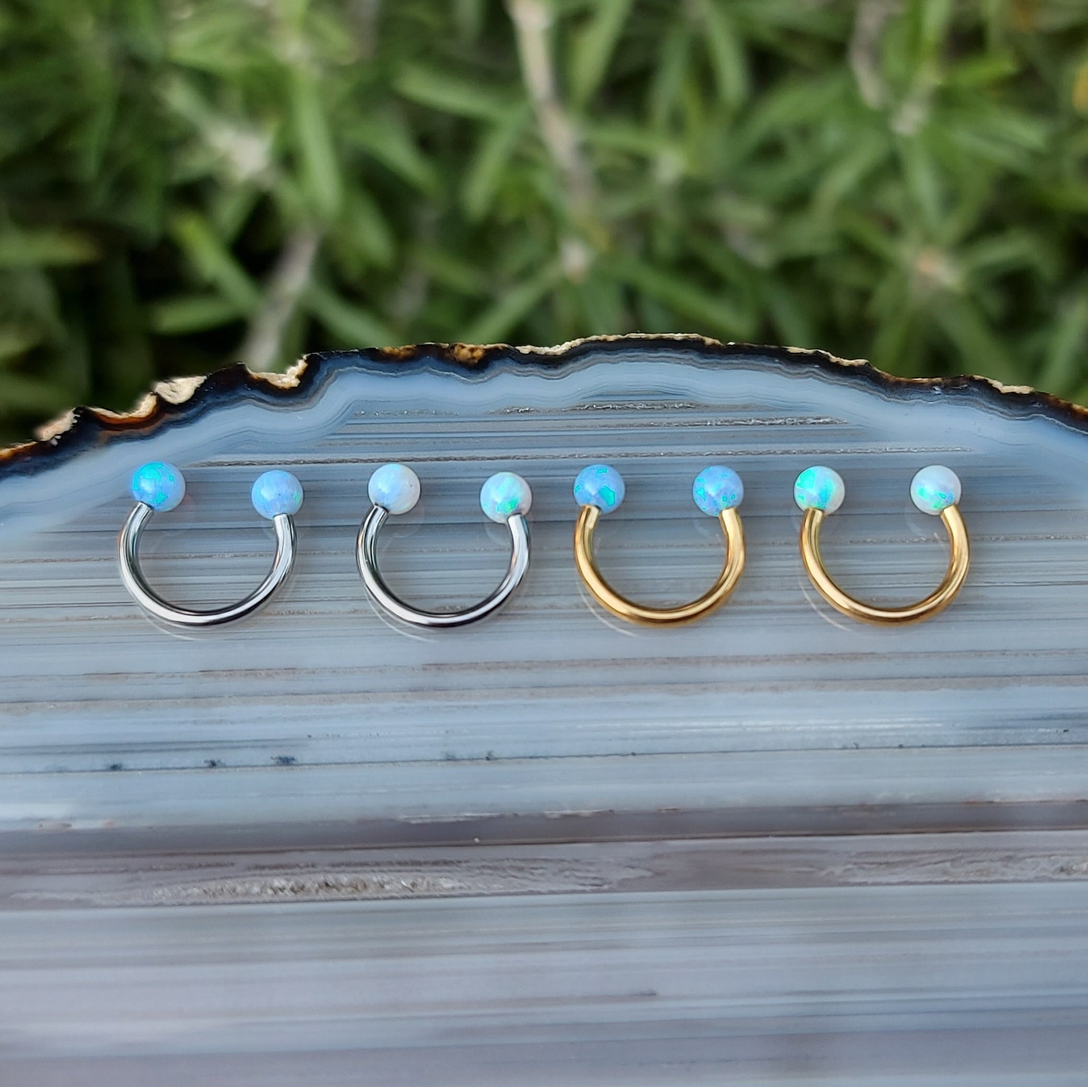 Opal Horseshoe Septum Ring Horseshoe Circular Barbell Conch Etsy