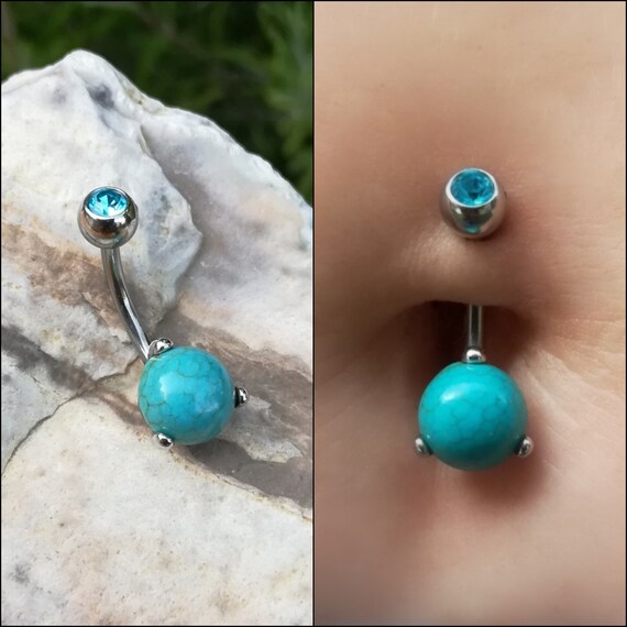 Teal belly button ring deals