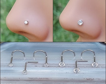 IMPLANT GRADE TITANIUM Nose Ring Stud 20/18 Gauge - 2mm/3mm mm Cz - Nose Jewelry - Nose Piercing - Cz Nose Stud - Diamond Look Nose Stud