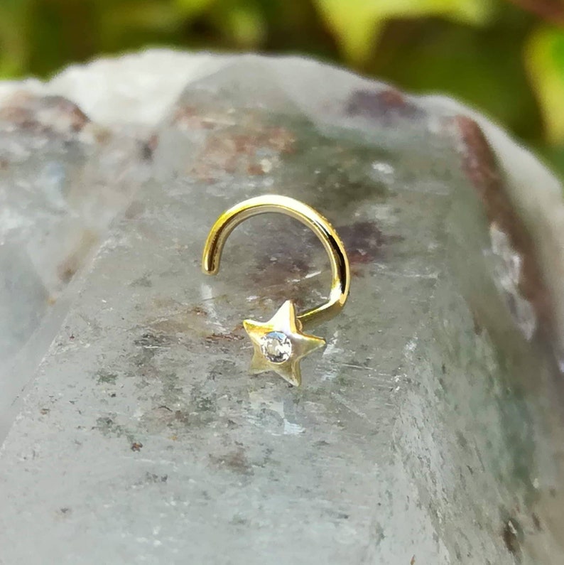 Nose Stud Nose Jewelry Studs Cartilage Earring 14K Solid Yellow Gold Star Set With Cubic Zirconia Tragus Earring Nose Ring