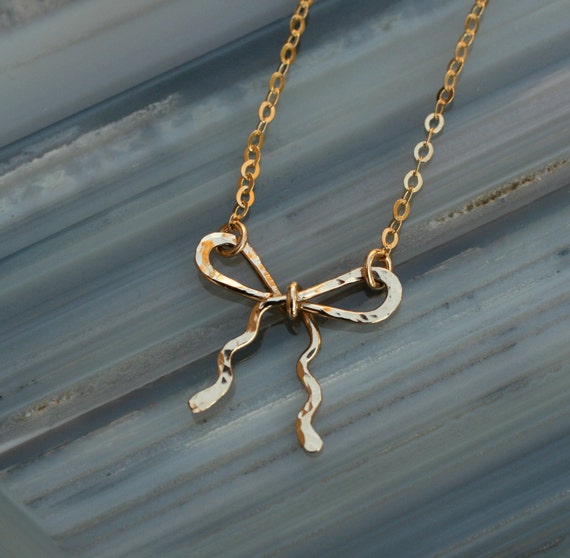 Items similar to Bow Necklace/Charm necklace/bow charm necklace 14K ...