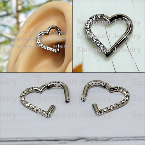 Titanium CZ Heart Clicker Ring, 16 Gauge Hypoallergenic Piercing