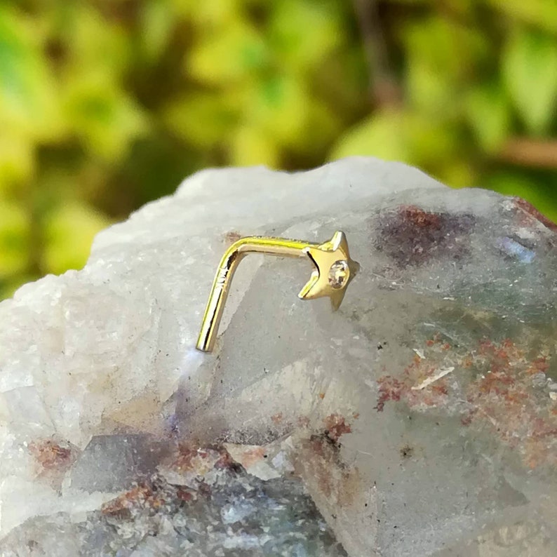 Nose Stud Nose Jewelry Studs Cartilage Earring 14K Solid Yellow Gold Star Set With Cubic Zirconia Tragus Earring Nose Ring