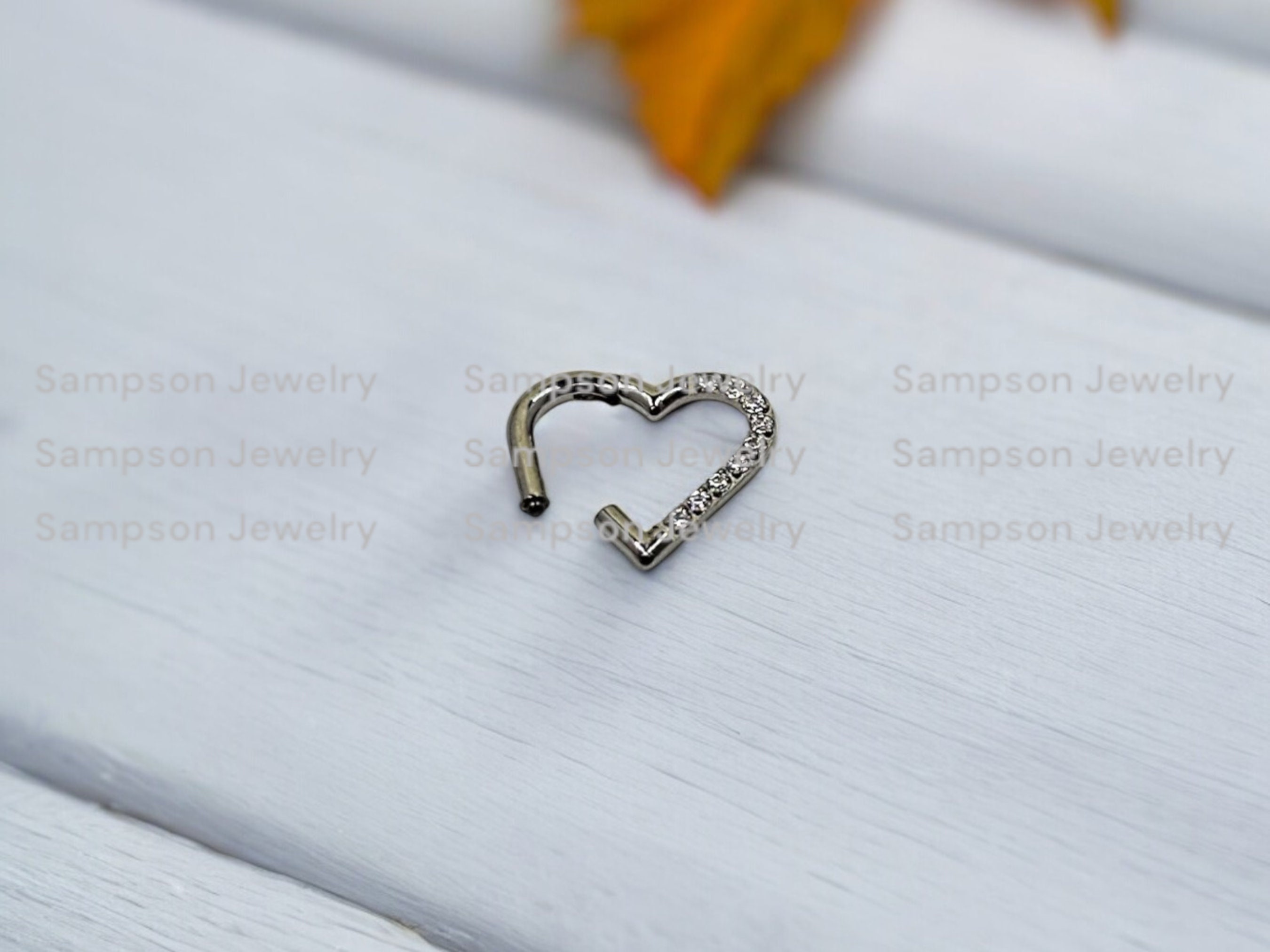 Titanium CZ Heart Clicker Ring, 16 Gauge Hypoallergenic Piercing