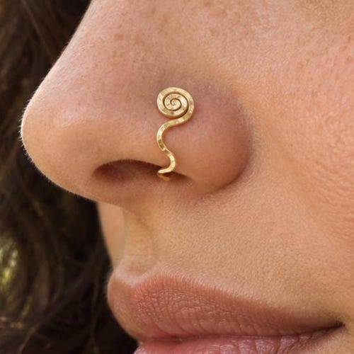 Spiral Nose Cuff, Hammered Sterling Silver or 14K Gold Filled, No Piercing