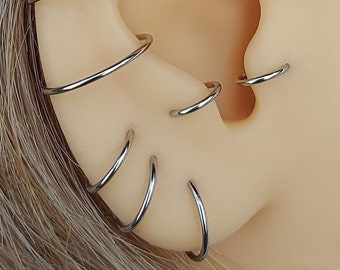 BECOME TREE CONCHO×HOOP PIERCE Tri Curved CZ Clicker Conch Earring, CZ Hoop Piercing