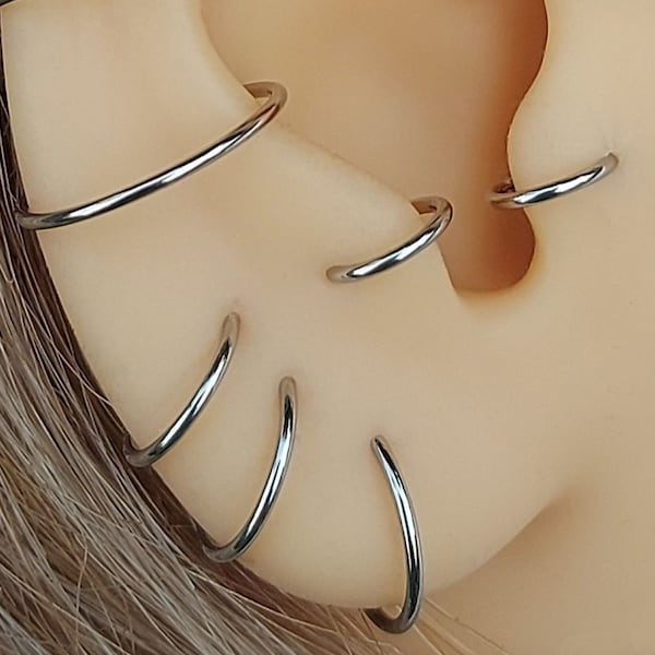 IMPLANT GRADE TITANIUM Hypoallergenic Clicker Hoop Earring - Clicker Conch Hoop - Cartilage earring - 20/18/16/14 gauge 5/6/7/8/9/10/12 mm