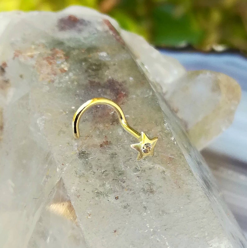 Nose Stud Nose Jewelry Studs Cartilage Earring 14K Solid Yellow Gold Star Set With Cubic Zirconia Tragus Earring Nose Ring