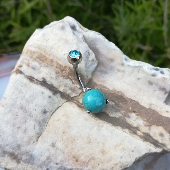 316L Steel & Silver Native American Turquoise Belly Button Navel Ring fbn299 316L Steel & Silver Native American Turquoise Belly Button Navel Ring fbn299