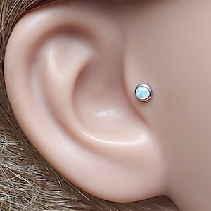 Opal Tragus Earring Conch Daith Rook Helix Snug Lip Ring Monroe Labret Medusa Philtrum Piercing 16 Gauge 6mm Bar Surgical Steel