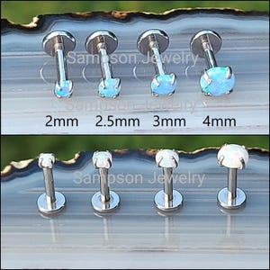 Titanium Tragus Earring Stud Tragus Ear Piercing Stud For Tragus Piercing Earring For A Tragus Piercing Tragus Earrings Blue/White Opal