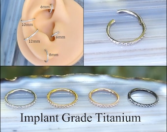 Implant Grade Titanium Earring, Tragus, Helix, Conch, Clicker Hoop Hypoallergenic Minimalist Sparkle Gem Clear CZ