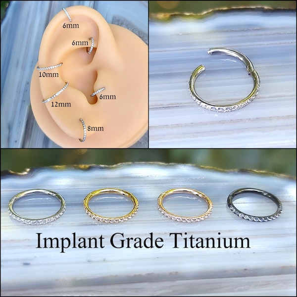 Implant Grade Titanium Earring, Tragus, Helix, Conch, Clicker Hoop Hypoallergenic Minimalist Sparkle Gem Clear CZ