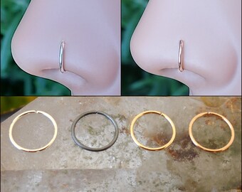 Nose Ring Endless Hoop - Helix - Tragus - 14K Yellow/Rose Gold Filled or Sterling Silver 24-16 Gauge 7mm Inner Diameter Single Ring