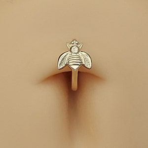 14K Gold Belly Ring Button Bee Belly Button Body Piercing Button Belly Button Piercing Rings Body Piercings Navel Belly Button Navel Ring