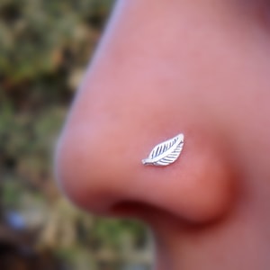 Leaf Silver Nose Ring Nose Silver Ring Nose Stud Designs Nose Studs Silver Nose Studs Cute Nose Rings Cute Small Stud Nose Ring Tiny Stud image 1