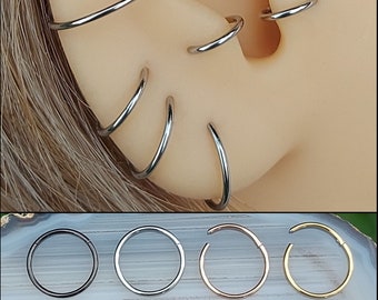 Clicker Hoop Earring - Clicker Conch Hoop - Cartilage Hoop earring Clicker - 316L Surgical Steel or Titanium - 20/18/16 gauge 7/8/9/10/12 mm