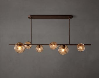 Lámpara de araña lineal moderna de latón, colgante de globo de cristal de 6 luces, lámpara minimalista para comedor, luminaria de techo para isla de cocina.