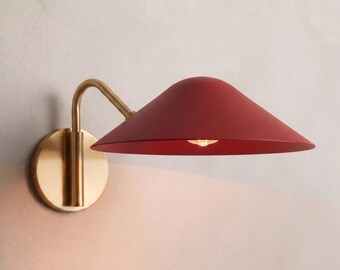 Modern Dome Wall Sconce, Powder Coated Brass Wall Light, Mid Century Bedroom & Hallway Wall Lamp