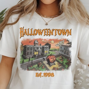 Maglietta Halloweentown, maglietta con zucca spettrale, maglietta e felpa vintage con scritta &quot;Haunted Town&quot;