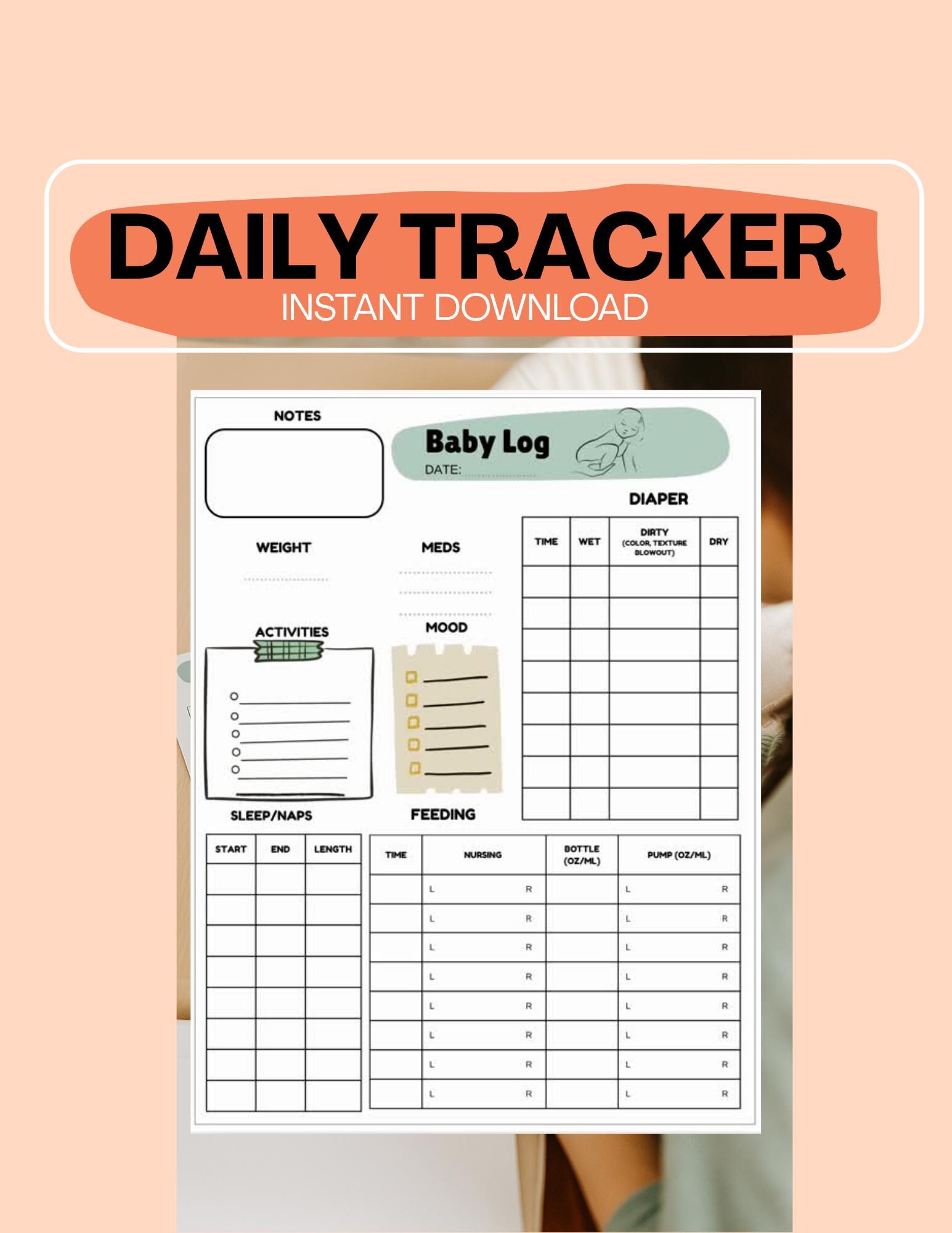 Baby Daily Tracker | Newborn Care Log for Breastfeeding, Diaper Changes ...