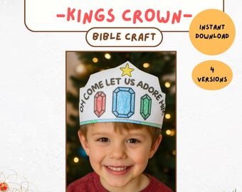 Manualidad navideña de la corona de los Reyes Magos, manualidad navideña de los Reyes Magos, actividad infantil imprimible, recuerdo navideño, corona navideña
