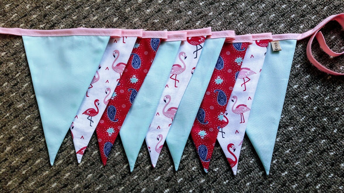 Flamingo Bunting, Flamingo Décor, Pink Cerise & Mint Trendy Bunting