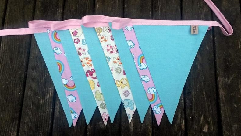 Décor d'éléphant, Décor de Pépinière, Bunting Arc-En-Ciel, Tissu, Bébé