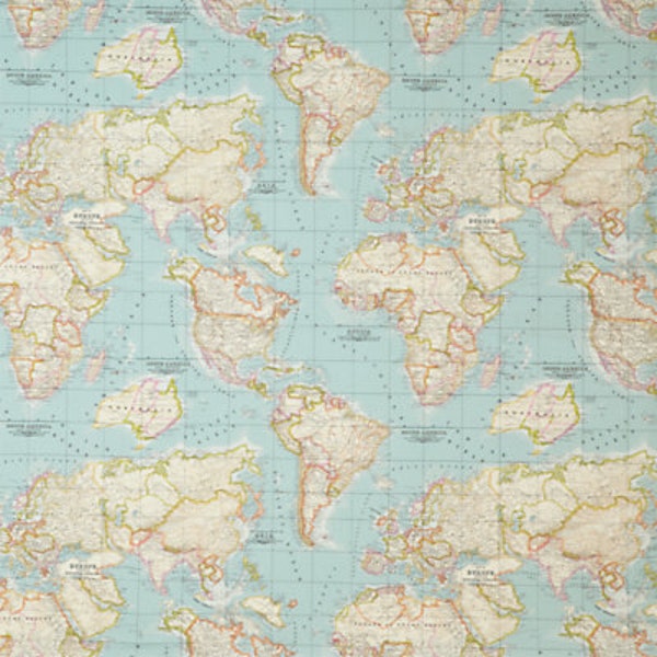 world map fabric, map fabric, world fabric, blue fabric, half yard, yardage, ice blue fabric, mint fabric, craft supply, blue map fabric