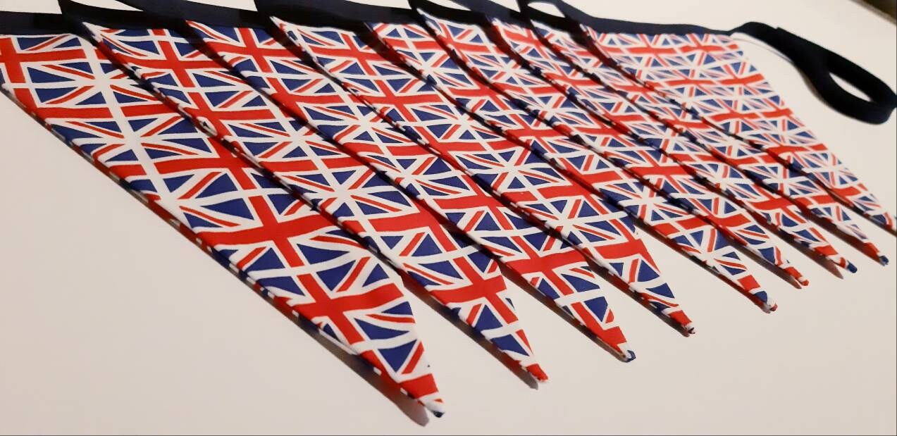 Union Jack Bunting, British Fabric Jubilee Décor, Rouge Blanc et Bleu, Uk Fun Children's Chez Lele