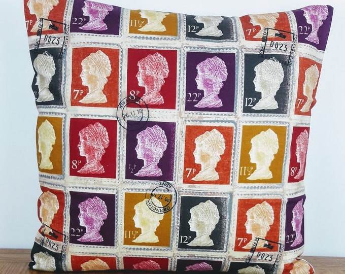 Modern Pillow Cover, Decorative Pillows, Postage Stamps, Stamp Cushion