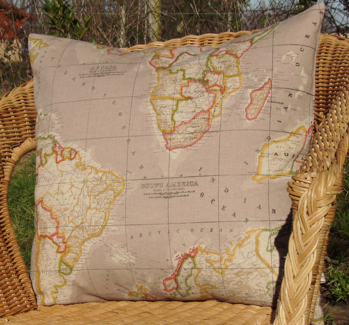 World Map Pillow Cover Natural Map Pillow 18 Inch Pillow Etsy