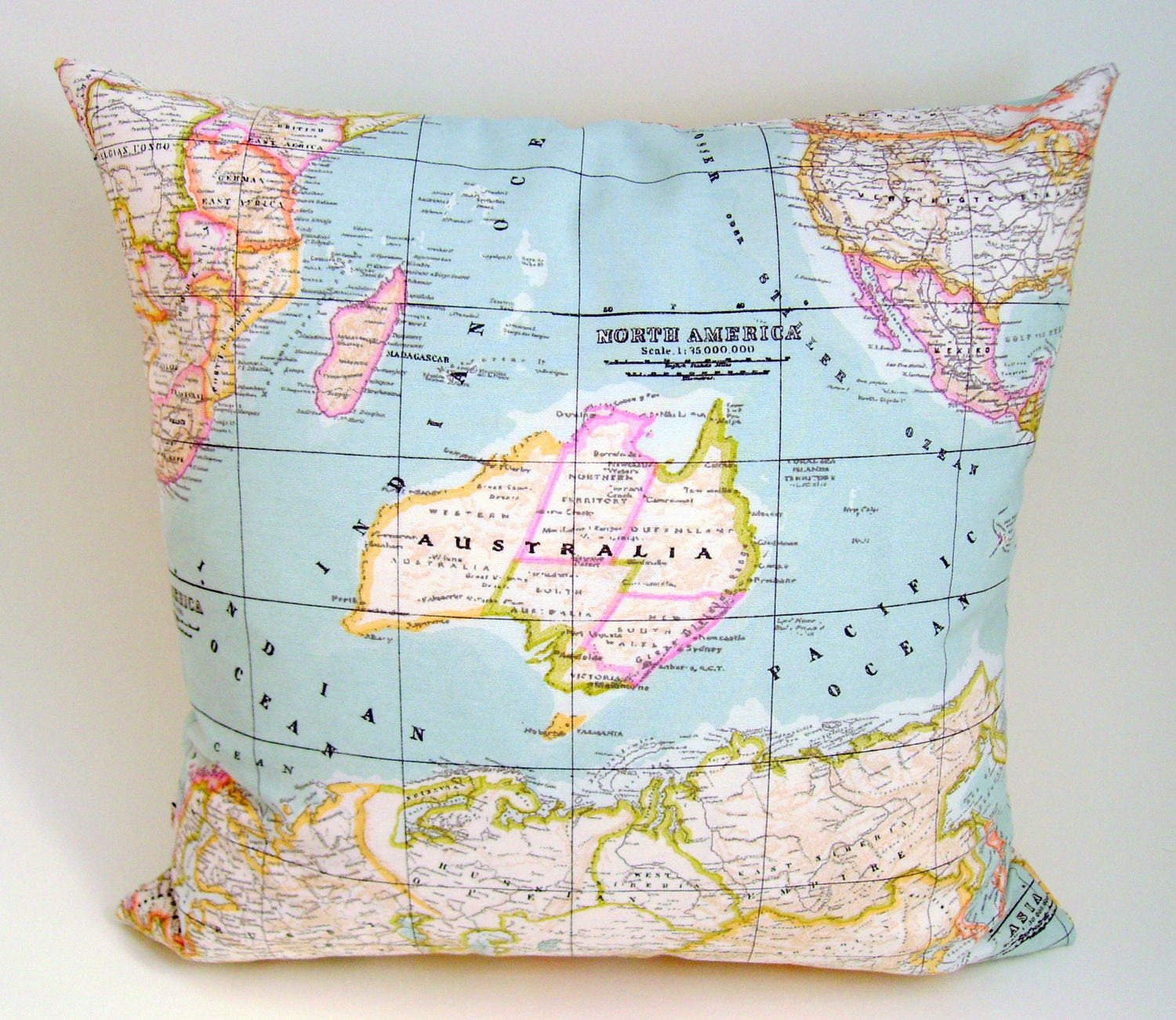 Housse de Coussin Carte Mondiale, Comme On Le Voit Dans Marie Claire, Coussins, Bleu, Carte, d'oreil