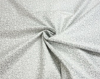 Christmas fabric, half yard, silver fabric, John Louden fabric, metallic fabric, fabric swirls, White and silver fabric, Christmas swirls