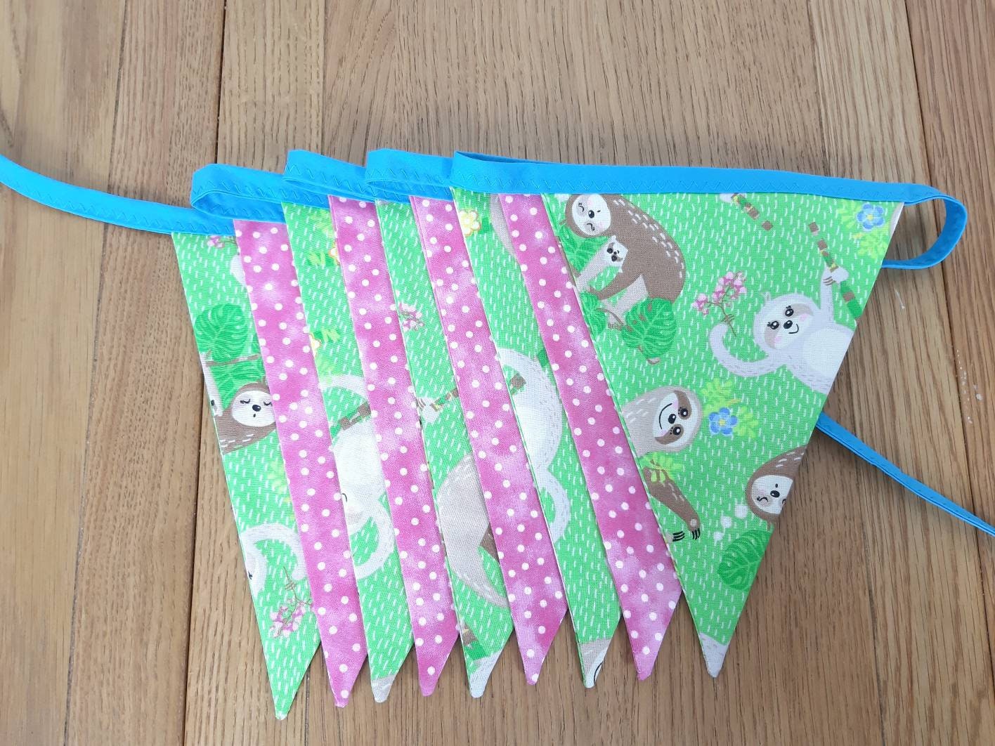 Bunting Paresseux, Bunting en Tissu Décor Drapeau Vert, Rose, Amusant, Pour Enfants