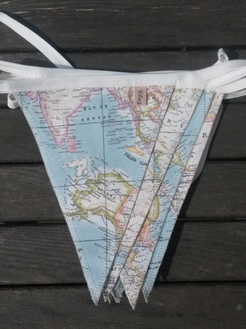 map bunting, map decor, world map decor, world map bunting, map fabric bunting, travel bunting, globe bunting, atlas bunting 